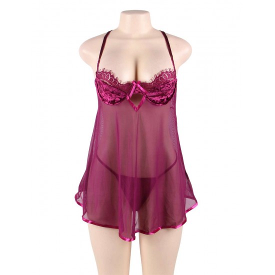 Plus Size Featuring Velvet Underwire Cups With A Scalloped Lace Trim Babydoll