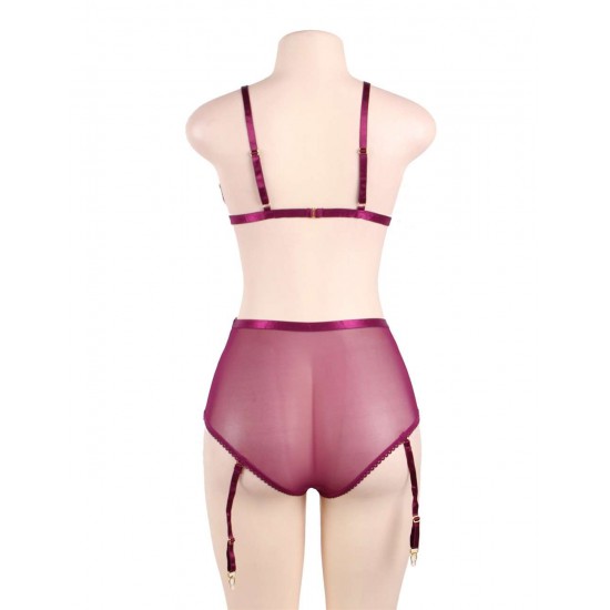 Soft Velvet With A Sheer Mesh Trim Bra Set