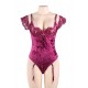 Plus Size Sheer Lace Off-The-Shoulder Lace Sleeves Velvet Teddy