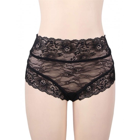 Sexy Black High Waist Lace Strappy Panty