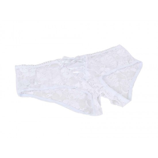 Sexy Open Crotch Strappy White Lace Thongs