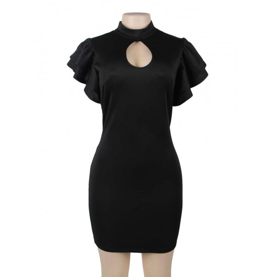 Black Shoulder Ruffle Sleeve Dress