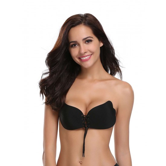 Strapless Self Adhesive Silicone Black Invisible Push-up Bra