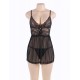 Elegant black lace straps Babydoll Set