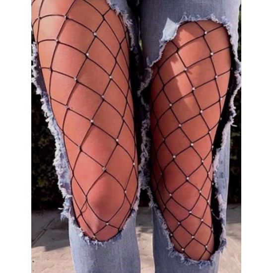 Plus Size Fashion Black Sparkle Fishnet pantyhose