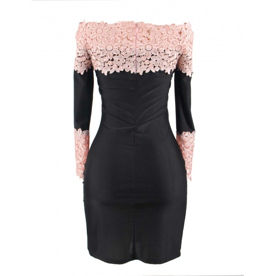 Plus Size Long Sleeve Off-Shoulder Fashion Lace Dress