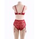 Plus Size Red Lace Open Bust Bra And Garter Panty Set With Steel Ring