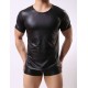 Men's Leather Underwear Short Sleeve T-shirt Undershirt Lingerie Top