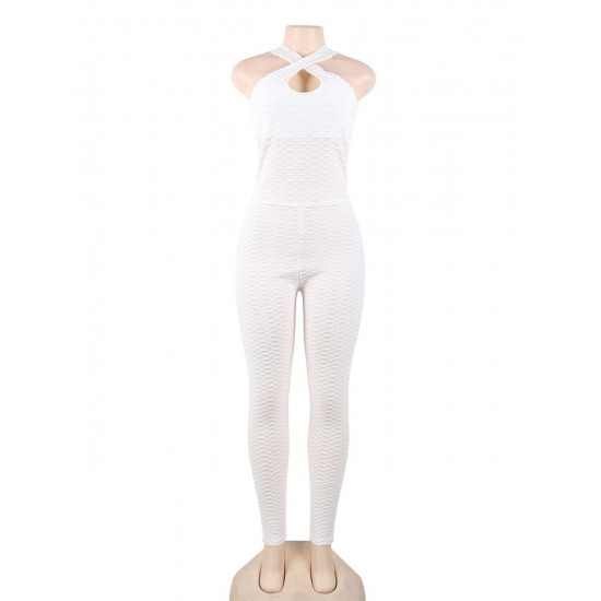 White Sexy backless one-piece yoga fitness pants