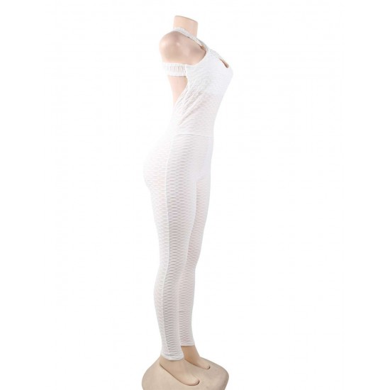 White Sexy backless one-piece yoga fitness pants