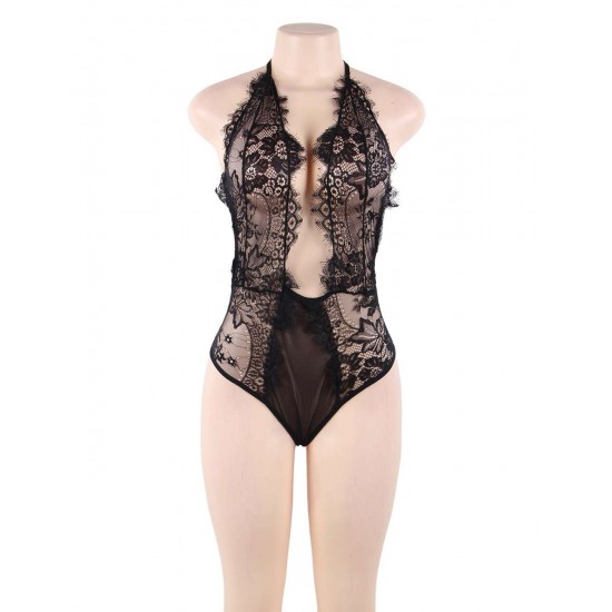 Black Deep V Exquisite Lace Teddy