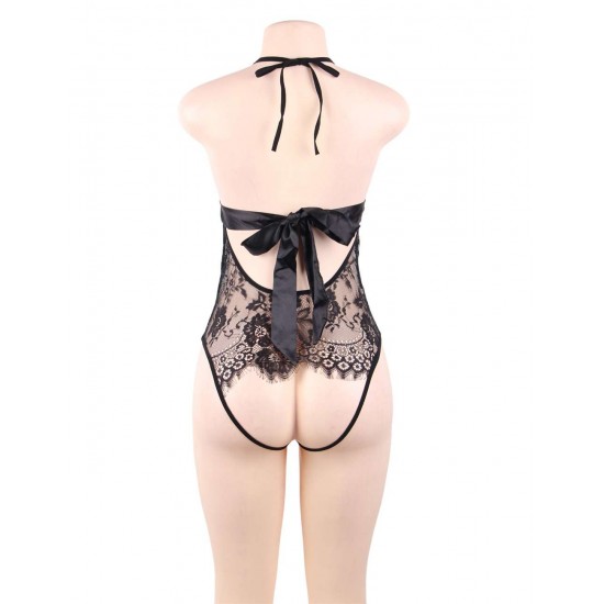 Black Deep V Backless Exquisite Lace Teddy