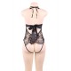 Black Deep V Backless Exquisite Lace Teddy