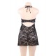 Black Backless Exquisite Lace Babydoll Set