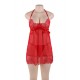 Plus Size Sexy Red Sheer Floral Eyelash Trim Lace Babydoll Set