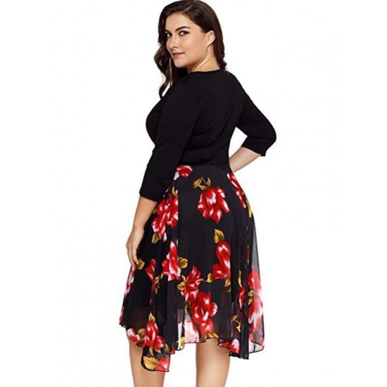 Plus Size Elegant Knee-length Floral Dress