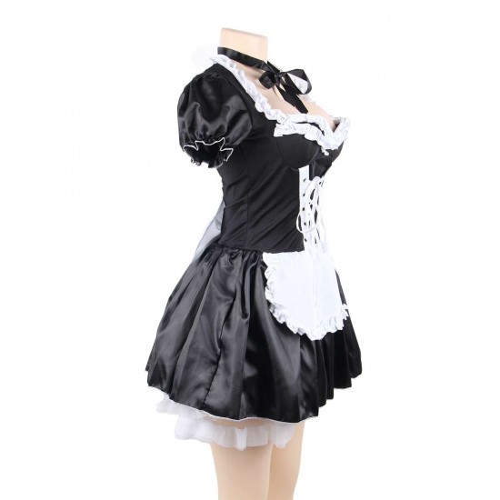 Halloween Satin French Maid Adult Uniform Fancy Dress Costume