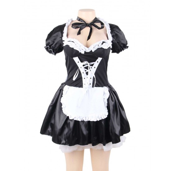 Halloween Satin French Maid Adult Uniform Fancy Dress Costume