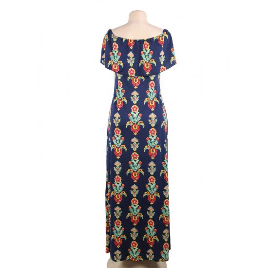 Plus Size Off Shoulder Casual Printed Long Dress