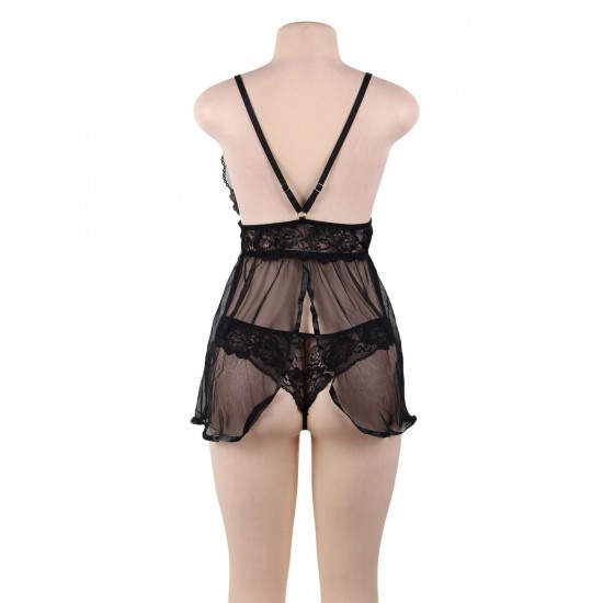 Black Elegant Backless Fly-away Babydoll