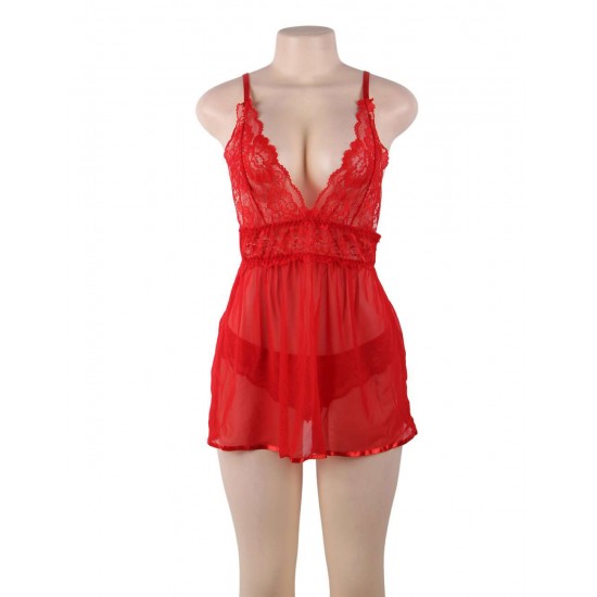 Red Elegant Backless Fly-away Babydoll