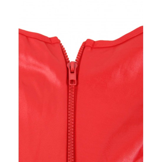 Plus Size Red Leather Open Bust Teddy