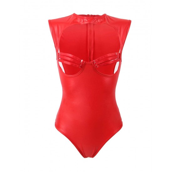 Plus Size Red Leather Open Bust Teddy