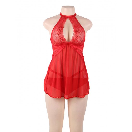 Plus Size Elegant Red Lace backless Sexy Babydoll