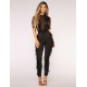 Black Lace Half-length Sleeve Jumpsuit