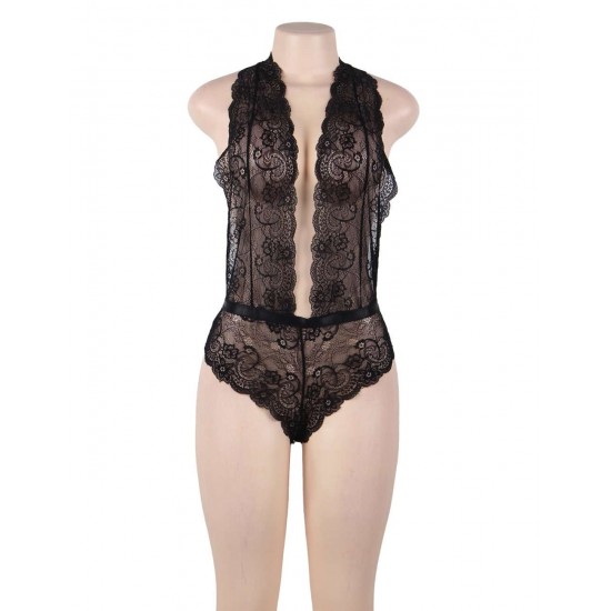 Black Deep V Exquisite Lace Teddy