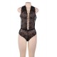 Plus Size Black Deep V Exquisite Lace Teddy