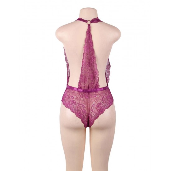 Purple Deep V Exquisite Lace Teddy