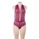 Plus Size Purple Deep V Exquisite Lace Teddy