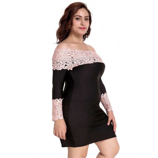 Plus Size Long Sleeve Off-Shoulder Fashion Lace Dress