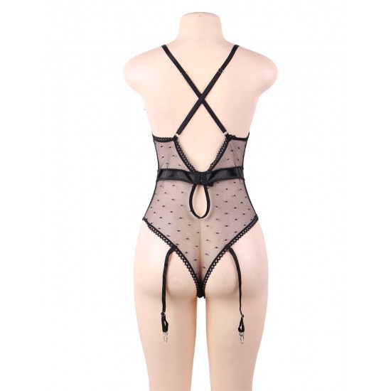 Black Deluxe Satin Lace Stitching Teddy