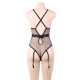 Plus Size Black Deluxe Satin Lace Stitching Teddy