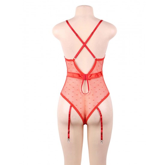 Plus Size Red Deluxe Satin Lace Stitching Teddy