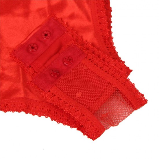 Plus Size Red Deluxe Satin Lace Stitching Teddy