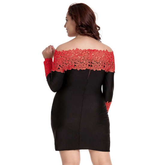 Plus Size Long Sleeve Off-Shoulder Fashion Lace Dress