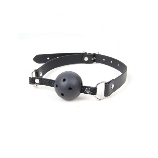 Black Soft Open Breathable Leather Mouth ball Gag SM