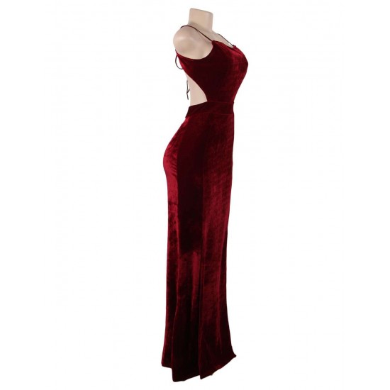 Slim Strap Halter Velvet Fashion Casual Long Dress