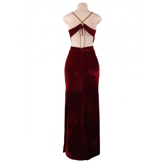 Slim Strap Halter Velvet Fashion Casual Long Dress