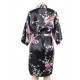  Flower And Bird Short Kimono Black Satin  Wrap  Pajamas 