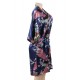  Flower And Bird Short Kimono Dark Blue Satin  Wrap  Pajamas 