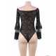 Black Lace Stitching Long Sleeve Sexy Teddy