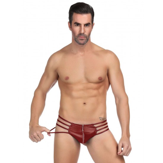 Mens Synthetic Leather Sexy Zipper Panties