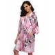  Flower And Bird Short Kimono Pink Satin  Wrap  Pajamas 