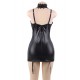 Plus Size Black Leather Exquisite Lace Choker Neck Chemise