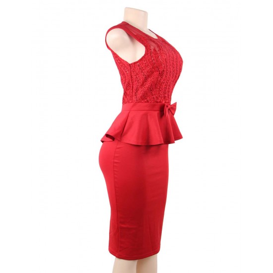 Red Sexy Luxury Rhinestone Embellished Lace Bodycon Dress