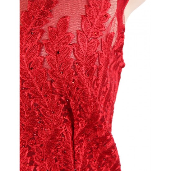 Red Sexy Luxury Rhinestone Embellished Lace Bodycon Dress